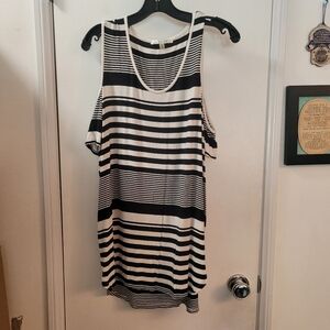 Black and White Striped Coldshoulder  Top